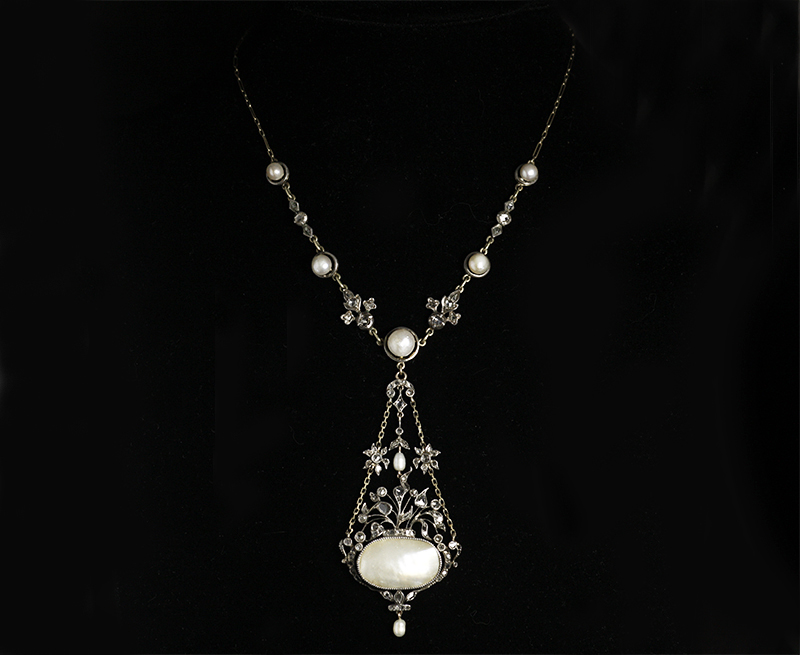 Antique Gallery Soleil アンティークジュエリー / ゴールド&シルバー ダイヤモンド 天然真珠 マペパール ネックレス